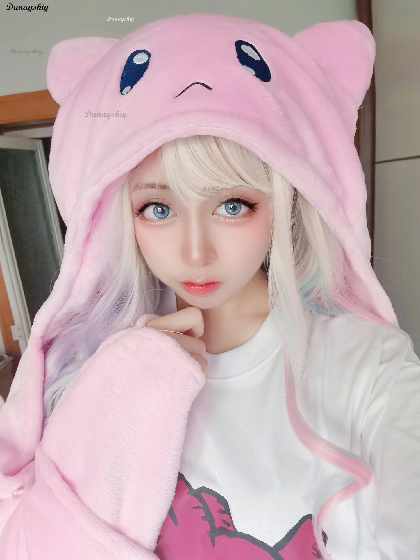 Blanket NEEDY GIRL OVERDOSE KAngel P-chan Doujin Kawaii Cozy Streamer Overload Pink Cat Cape Hooded Soft Plush Blanket Jirai kei