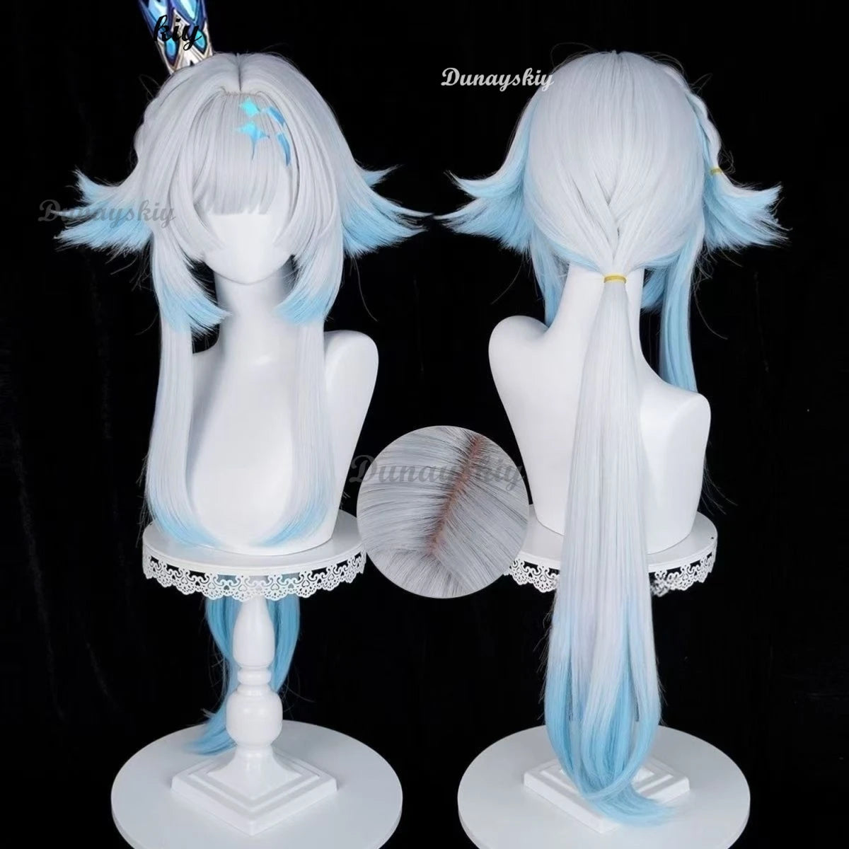 Cerydra Cosplay Wig Honkai Star Rail Blue Gradient Long Silver Gray Straight Hair Blunt with Bangs Wigs For Women Girls Carnival