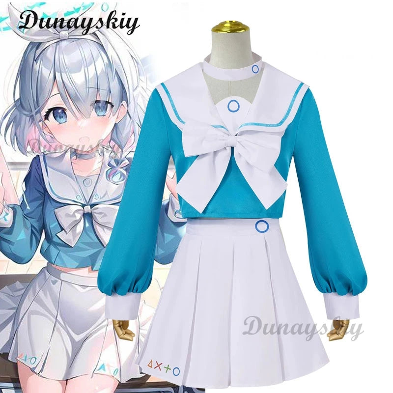 Blue Archive Arona Game Cosplay Costume Blue JK School Sailor Uniform Wig Headwear Halo Shoes Halloween For Women Girls