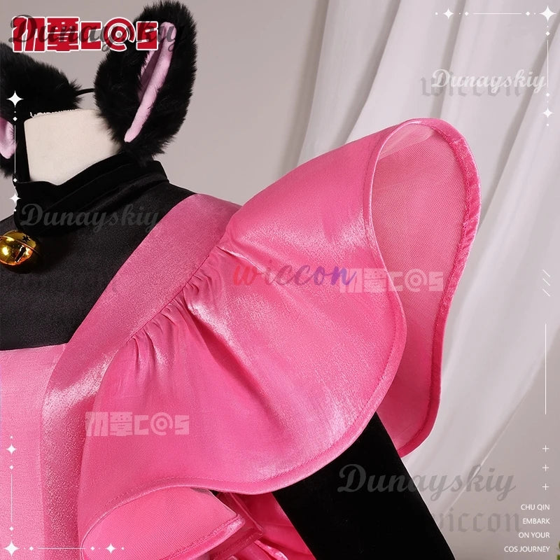 Kinomoto Sakura Cosplay Costume Anime Card Captor Sakura Headwear Women Halloween Cute Black Pink Dress THE THUNDER Ears Tail