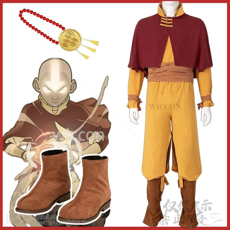 Anime Movie Avatar The Last Airbender Cosplay Aang High Quality Costume Suit Uniform Halloween Christmas Props Shoes Customized