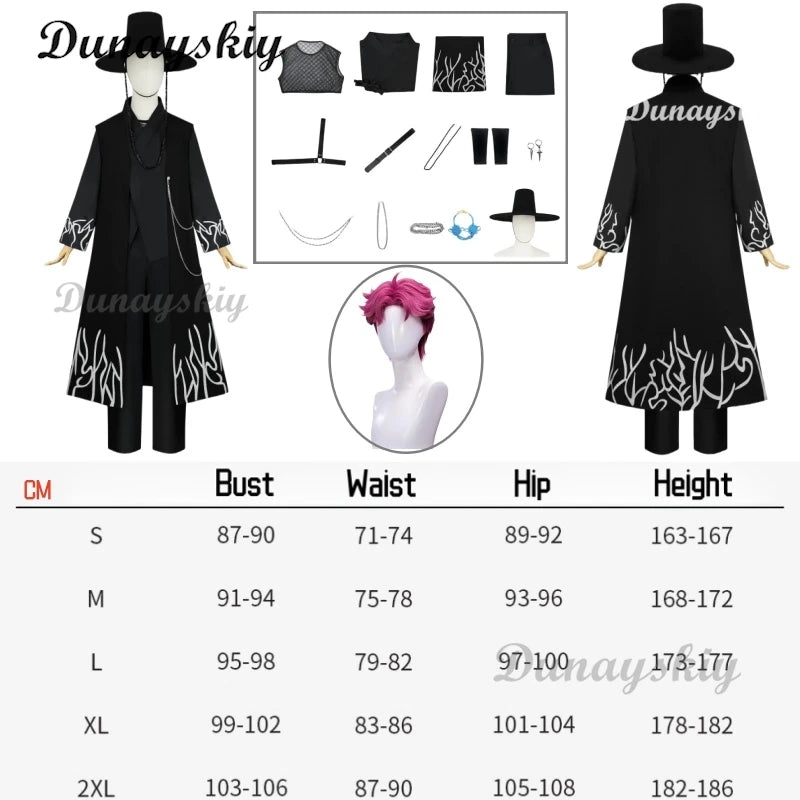 Anime KPop Demon Hunters Saja Boys Cosplay Costume Wig Black Uniform Outfit For Men Women Baby Coat Hat Belt Props Carnival