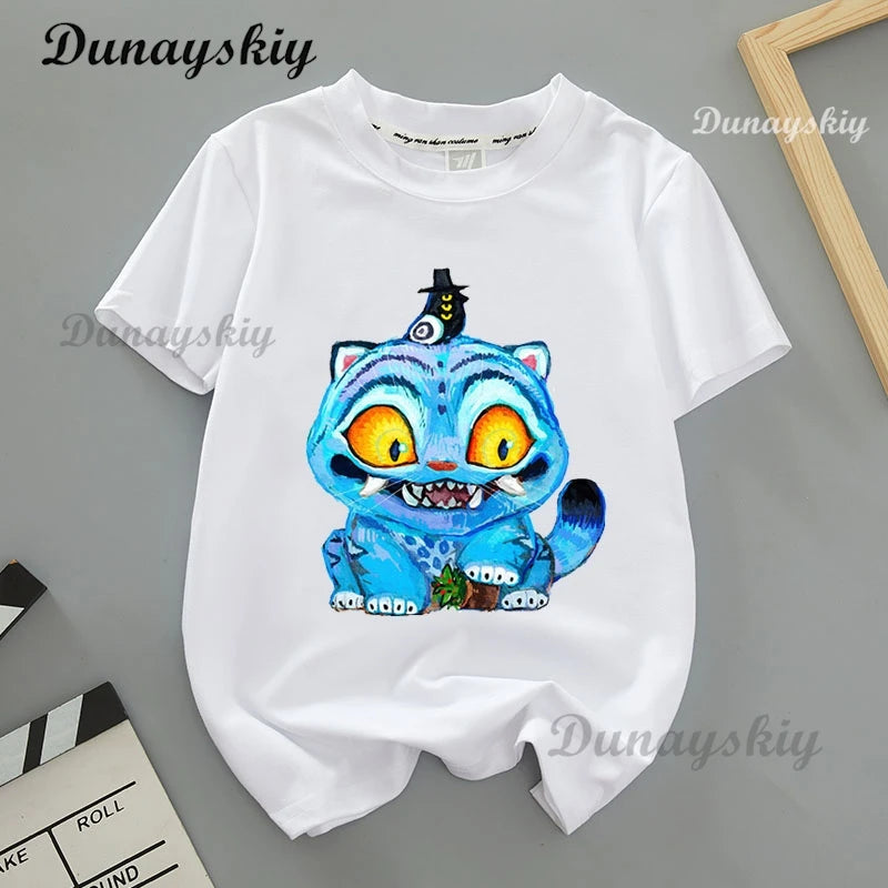 Kpop Demon Hunters Cosplay Merch T-shirt for Children K-Pop Demon Hunters Tiger Print Fashion Tops Casual Movie T Shirt