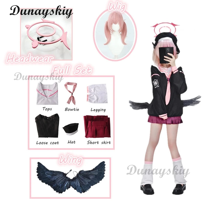 Blue Archive Shimoe Koharu Cosplay Costume Sailor Uniform Suit With Hat Wing Women Girl Halloween Party Outfit Headwear Halo Wig