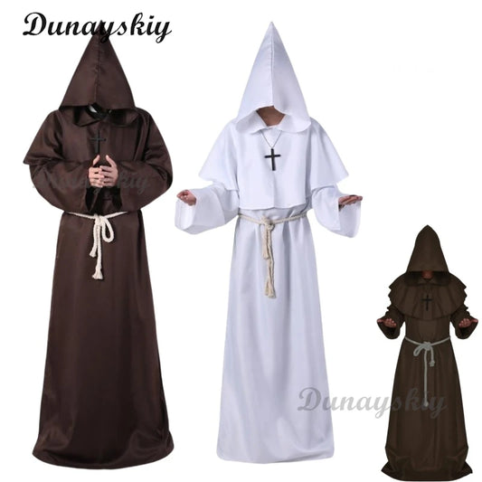 Medieval Hooded Robe New Wizard Costume Halloween Cosplay Costume Monk Friar Robe Priest Costume Ancient Clothing Christian