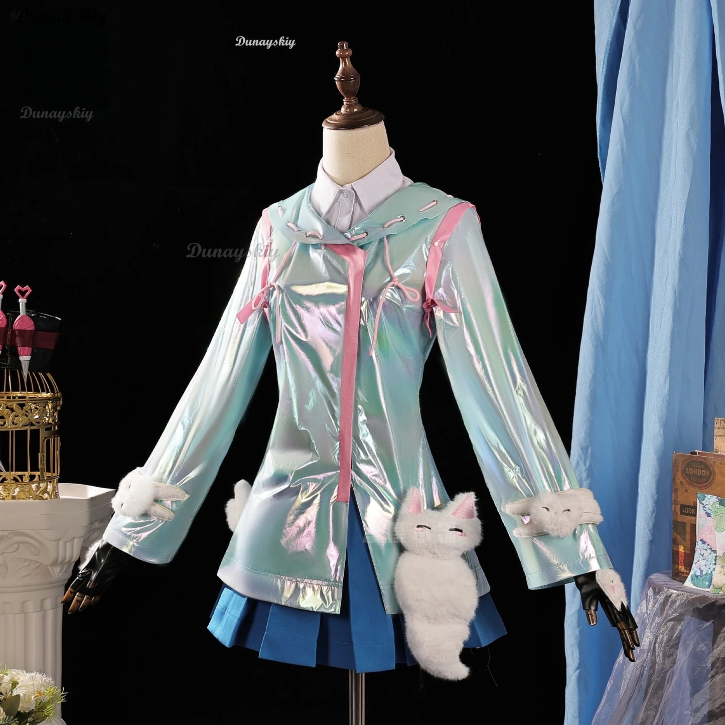 Kiriko Game Dance In Rain Cosplay Blue Coat Skirt Cute Suit Raincoat Women Girl Costume Carnival Party Outfit Cos Set Customized