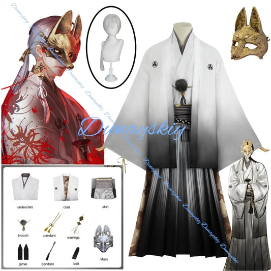 Fox Mask Hinako Shimizu Cosplay Costume Silent Game White Suit Wig Mask Earrings Halloween RolePlay Party