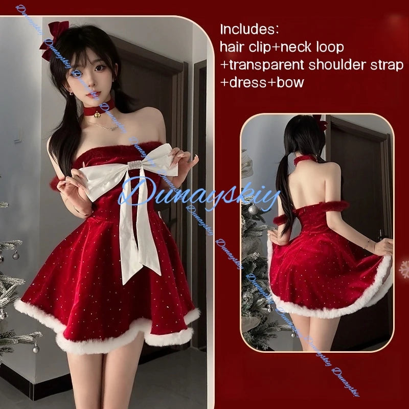 Sexy Velvet Christmas Costume Red Dress Role-playing Dreamy Festive Outfit Women's Modern Dance Special Use Clothing