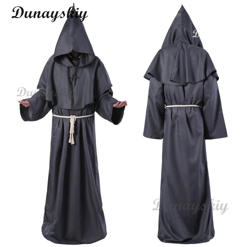 Medieval Hooded Robe New Wizard Costume Halloween Cosplay Costume Monk Friar Robe Priest Costume Ancient Clothing Christian