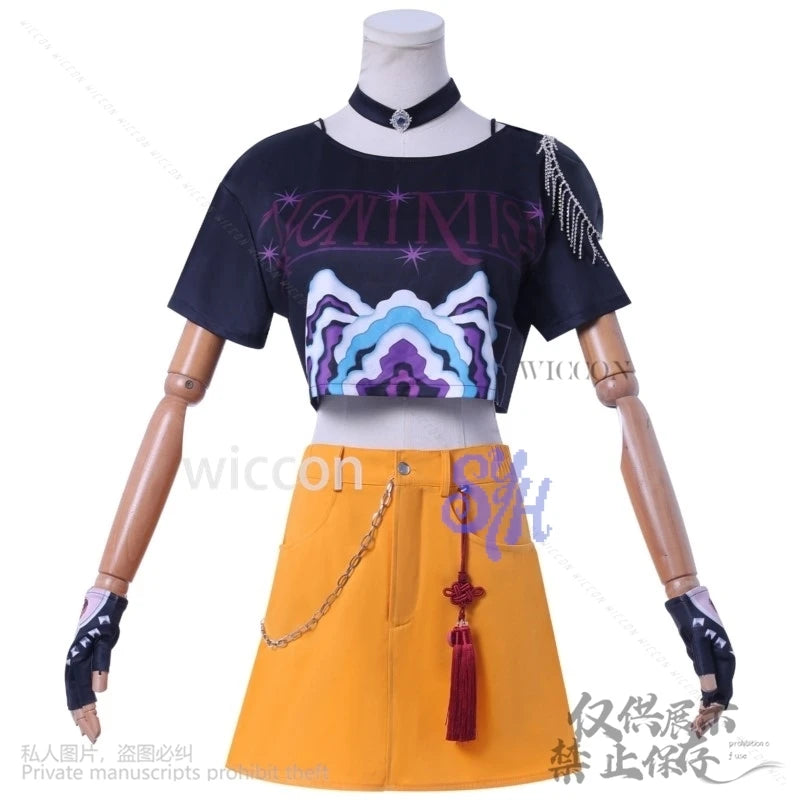 Huntrix Mira Cosplay Anime Movie Demon Kpop Idol Stage Costume Girls Power Groups Cos Mini Dress Jirai Kei Uniform Wig Halloween