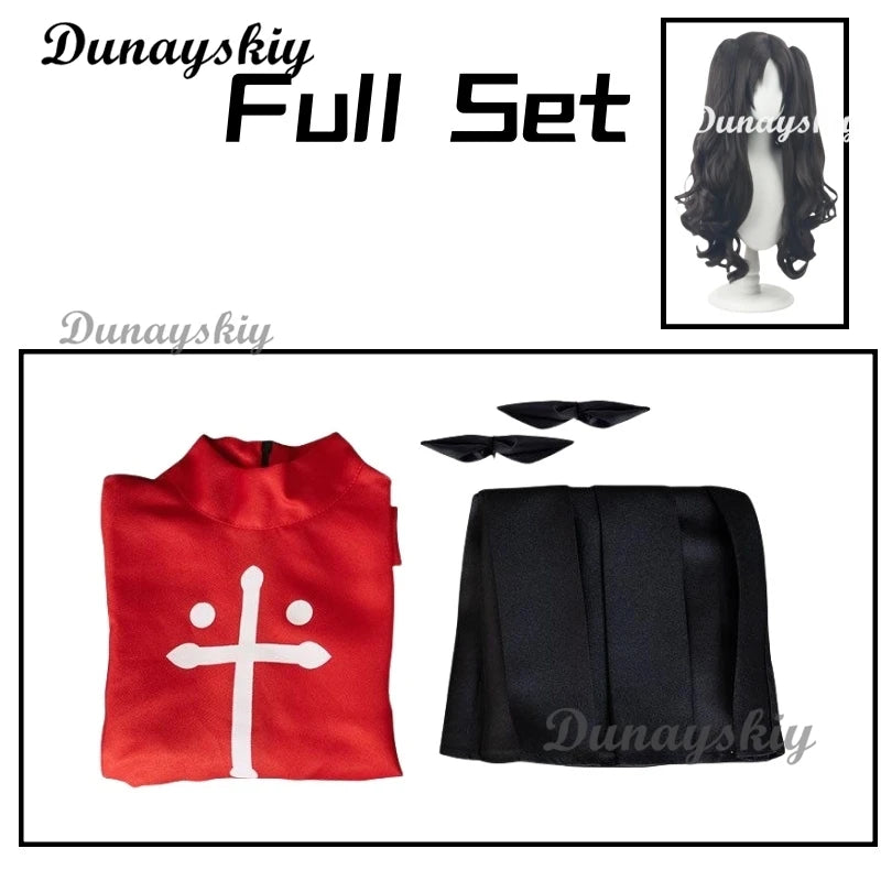 Anime Fate Stay Night Tohsaka Rin Cosplay Costumes Girl Red Shirt Skirt Women Halloween Costumes Dress Headwear Role Play