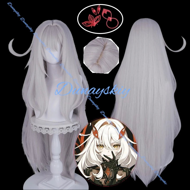 Game Genshin Impact Ronova Ruler of Death Cosplay Costume Silver Wig Red Headwear Woman Girl Halloween Cos Props Festival Suit