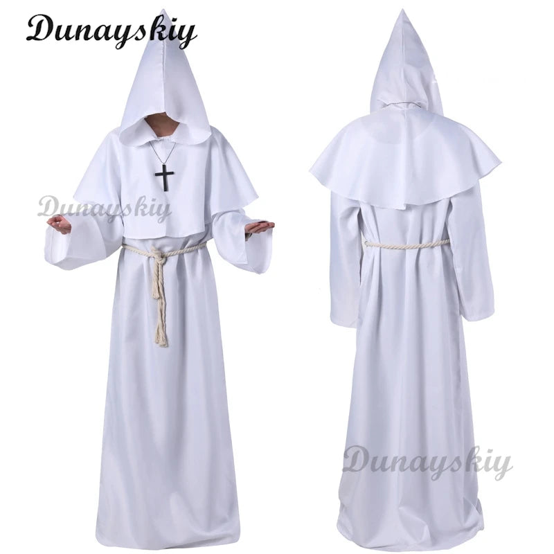 Medieval Hooded Robe New Wizard Costume Halloween Cosplay Costume Monk Friar Robe Priest Costume Ancient Clothing Christian