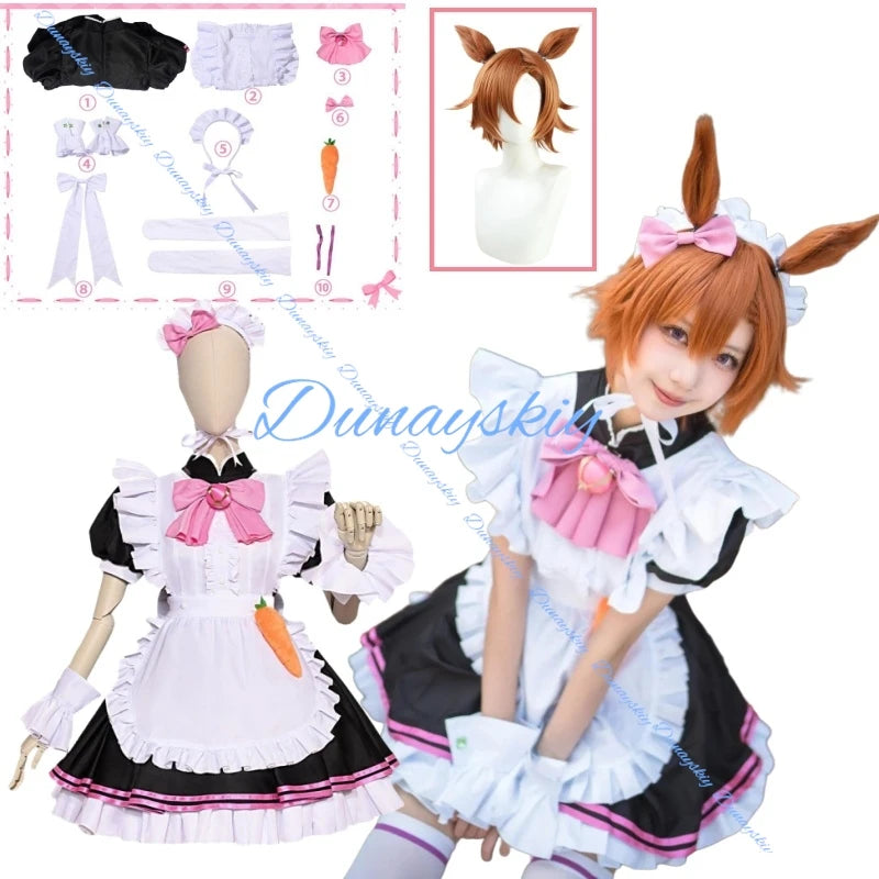 Game Umamusume: Pretty Derby T.M. Opera O Cosplay Costume Wig Pink Maid Dress Woman Sexy Kawaii Christmas Halloween Suit