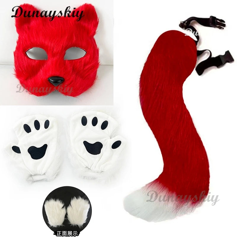 Electric Faux Furs Foxes Costume Headband Artificial Animal Tail Children Adult Halloween Party Cosplay Dress Up Tail Hairband