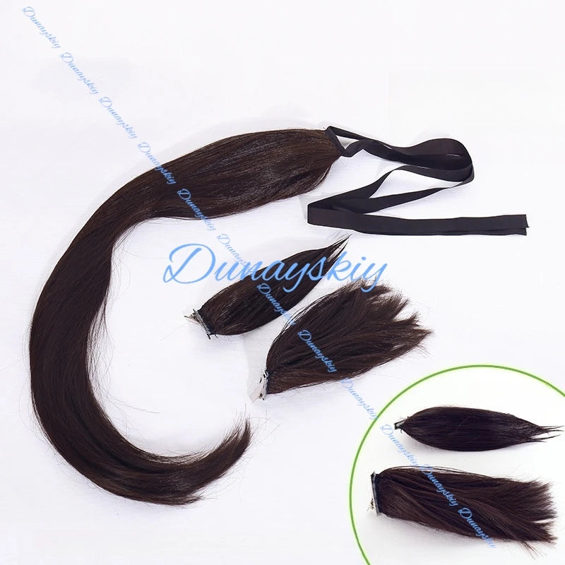Anime Game Umamusume Pretty Derby Rice Shower Cosplay Wig Small Hat Headwear Roleplay Dark Brown Hair Ears and Tail Party Props