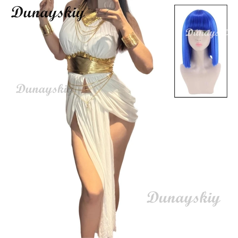 Ankha Cosplay Costumes Egyptian Queen White Sexy Dresses Game Animal Crossing Role Play Uniform Halloween Carnival Dressing