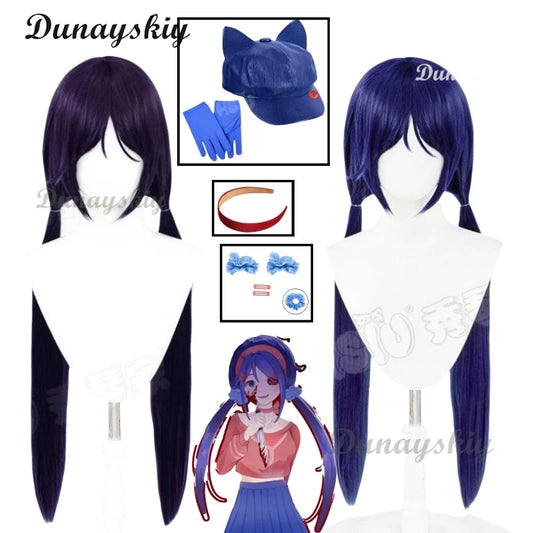 Anime Horror Game MiSide Cosplay Mita Мита Long Wig With Styled Double Ponytail Heat Resistant Synthetic Women Cos Customized