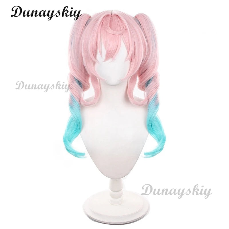 Honkai Star Rail Hyacine Cosplay Wig Pink Blue Double Ponytail Hair Amphoreus Halloween Party for Women Carnival Props