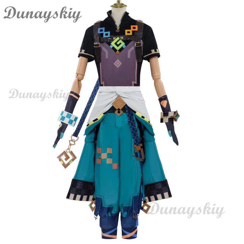 Genshin Impact Kinich Cosplay Costume Wig Turnfire Hunt Uniform Earring Sticker Props Huitztlan Natlan Halloween Party Women Men