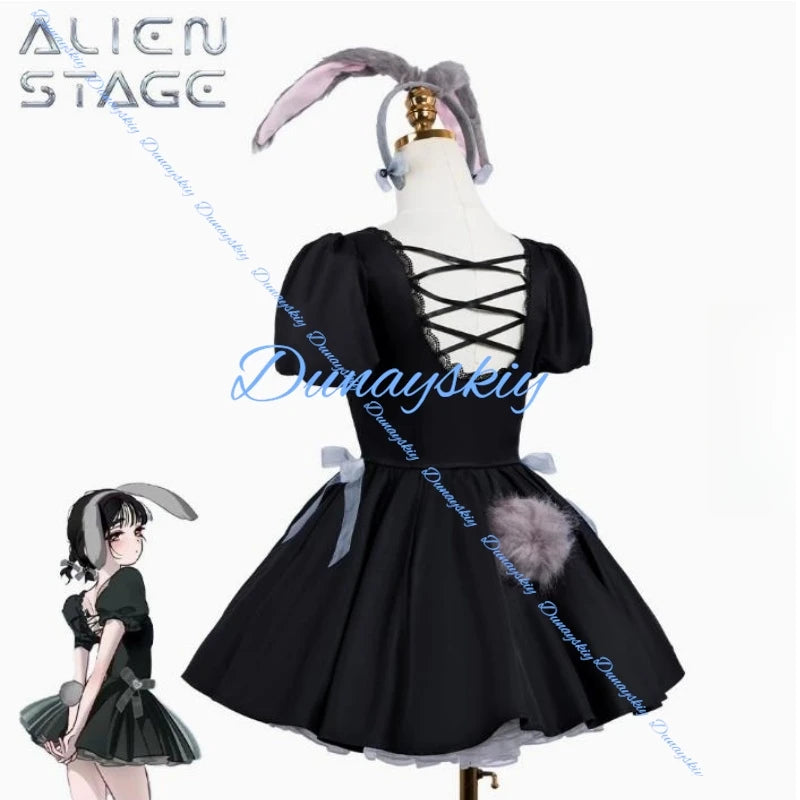 Alien Stage Sua Cosplay Costume Wig Prop Anime Game Balck Dress Halloween Costumes for Women Man Full Dress Party Clothing