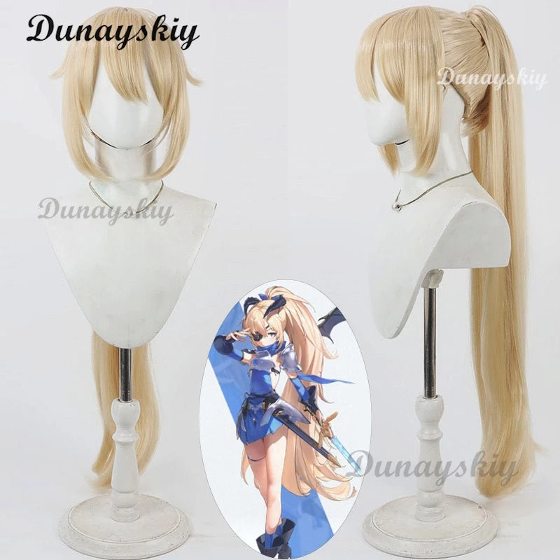 Nikke: Goddess of Victory Guillotine Cosplay Wig 90cm Long Blonde Ponytail Heat Resistant Synthetic Hair Halloween Carnival
