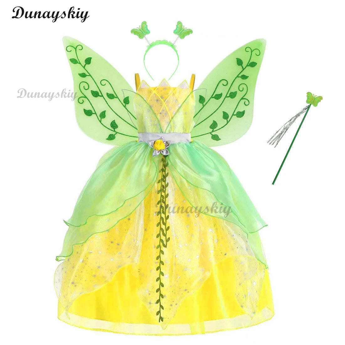 Fancy Girl Flower Fairy Tinker Green Wing Dress Bell Halloween Peter Pan Elf Cosplay costumes Masquerade Party Gowns