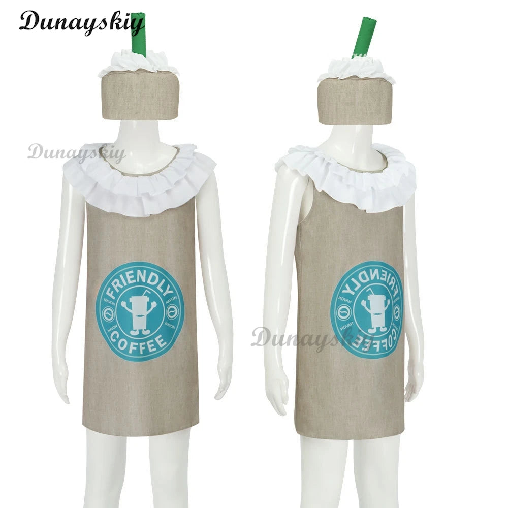 Green Cocoa Drink Milk Tea Cosplay Costume Halloween Drink Theme Party Masquerade Dress Up Carnival Party Stage Fancy Dress
