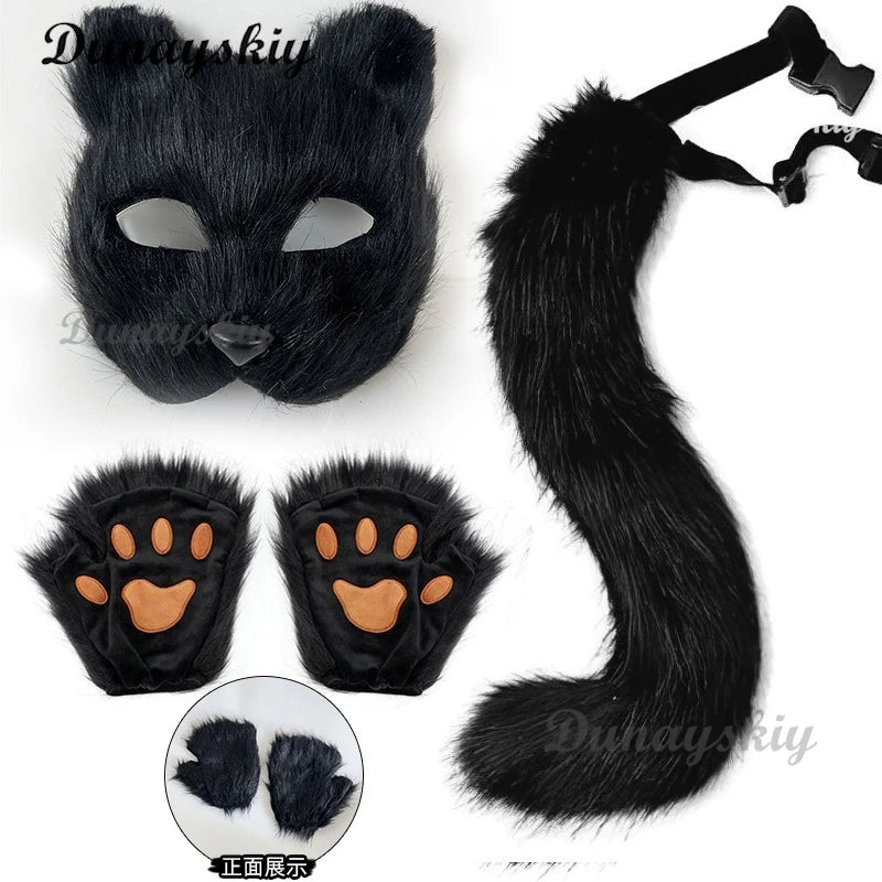 Electric Faux Furs Foxes Costume Headband Artificial Animal Tail Children Adult Halloween Party Cosplay Dress Up Tail Hairband