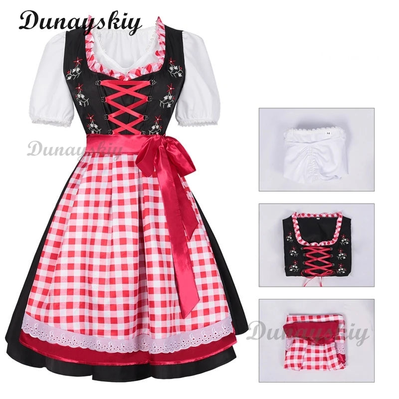 Bavaria Oktoberfest Costume Dirndl Dress Wench Maid Dress German Beer Girl Apron Outfit Maid Cosplay Halloween Party Dresses