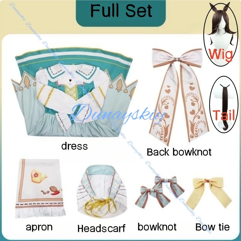 Uma musume Pretty Derby Rice Shower Cosplay Costume Wig Tail Shoes Carnival Halloween Christmas Dress Outfit