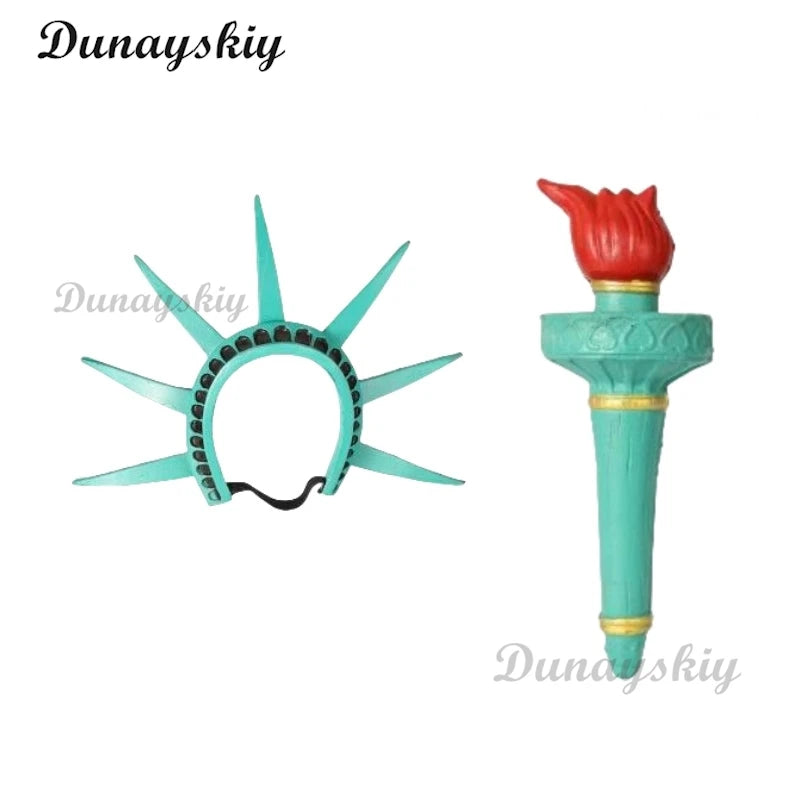 Statue of Liberty Goddess Cosplay Adult Lady Liberty Costume Sculpture Torch Patriotic Collection Halloween Party Fancy Set
