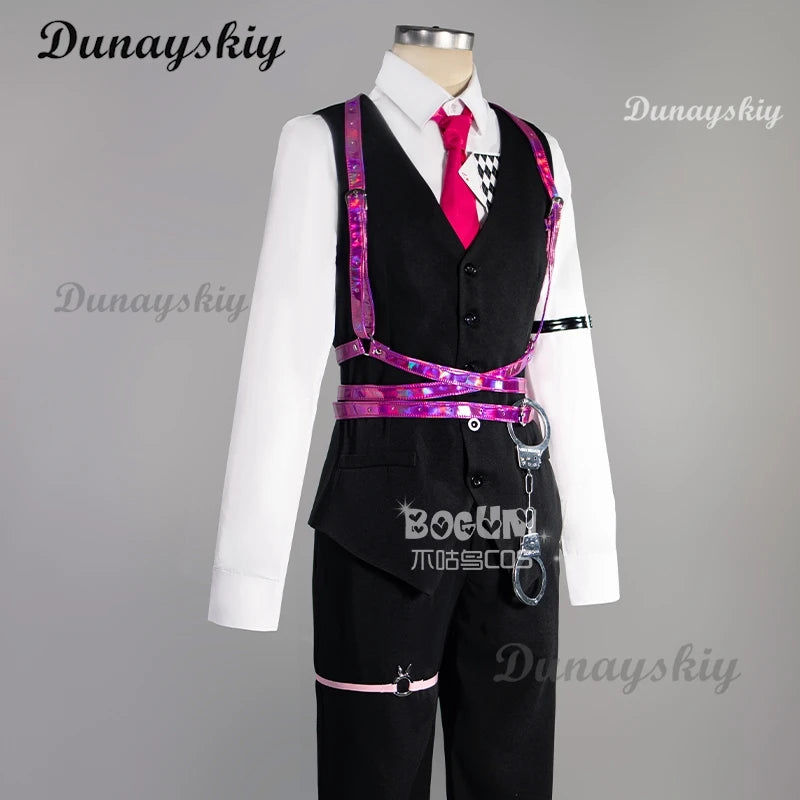 Mikku Rabbit Hole Cosplay Costume Vest Shirt Pants Black Top Pant Full Set Men Ver Halloween Roleplay Customized