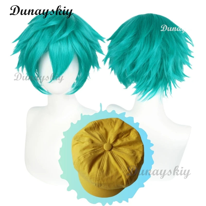 Demon Hunter Saja Boy Baby Cosplay Kpop Group Y2K Wig Hat JiraiKei Heat Resistant Halloween Short Blue Green Hair Cos Outfit