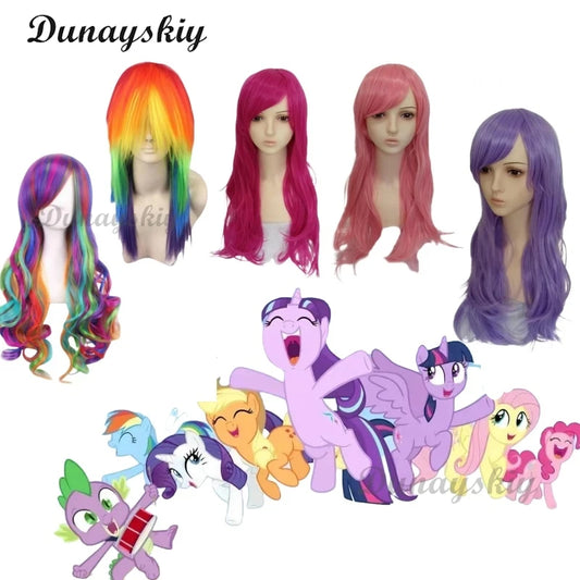 My Little Anime Rainbow Applejack  Pinkie Pie Dash Multi Color Synthetic Hair Pony Cosplay Wigs Heat Resistance Fiber Wigs