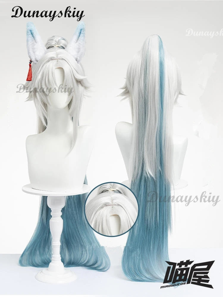 Honkai Star Rail Feixiao Cosplay Wig Gray Blue Long Hair The Xianzhou Yaoqing The Great General Halloween Party for Women Girls