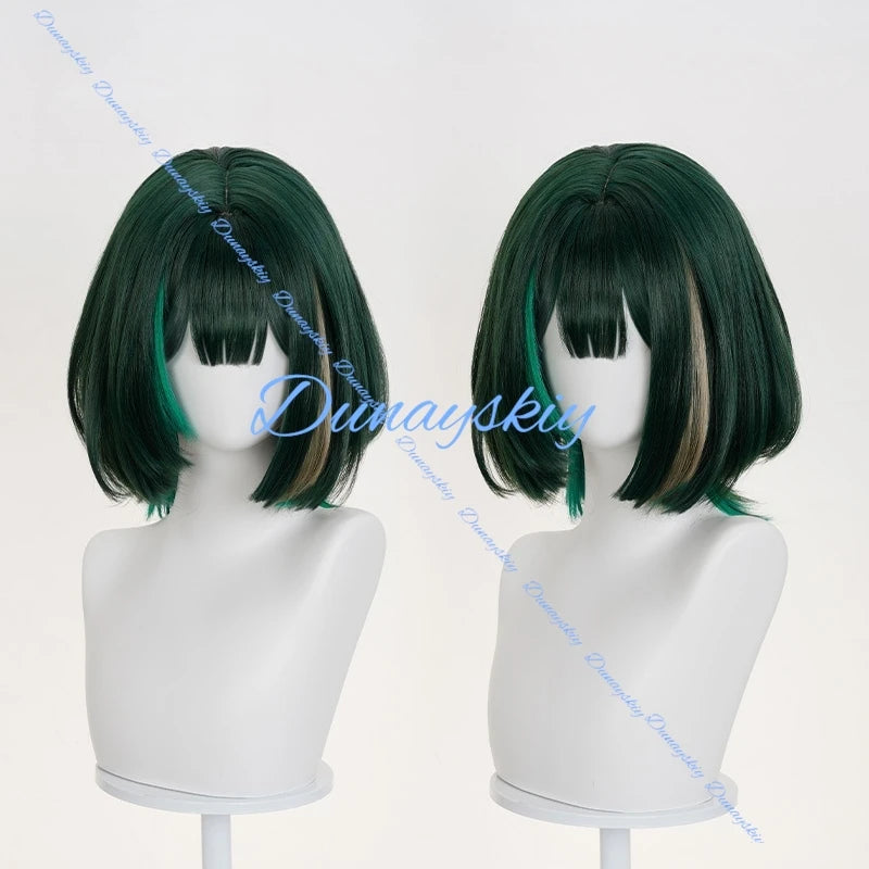 Genshin Impact Lunecrest Chant Nephora Cosplay Wig Woman Character Green Short Hair Heat Resistant Fiber Halloween Wigs