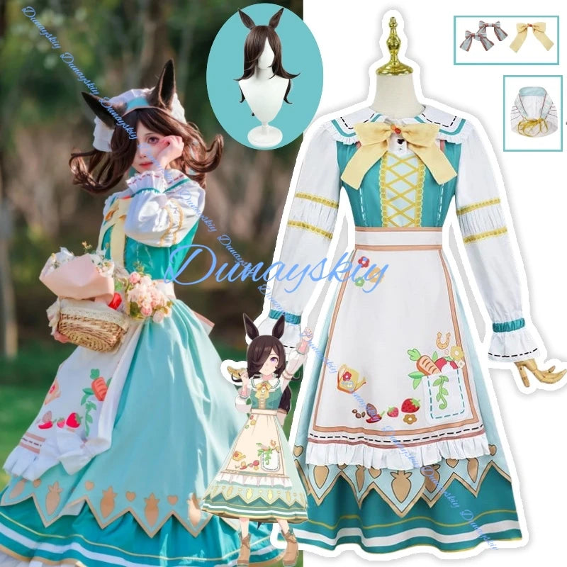 Uma musume Pretty Derby Rice Shower Cosplay Costume Wig Tail Shoes Carnival Halloween Christmas Dress Outfit
