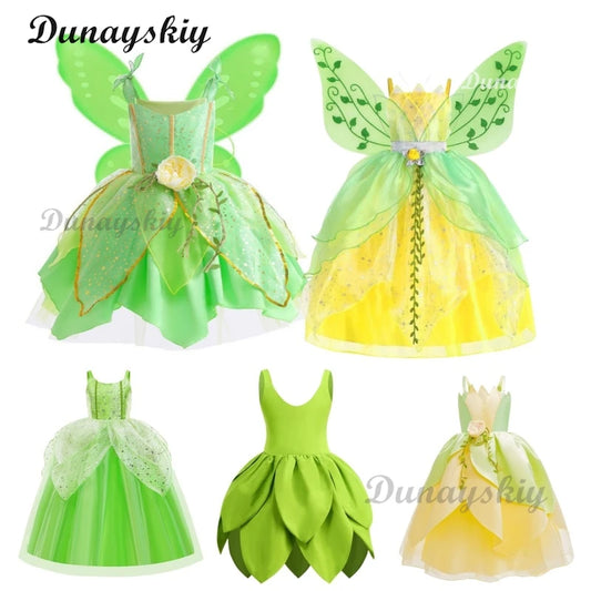 Fancy Girl Flower Fairy Tinker Green Wing Dress Bell Halloween Peter Pan Elf Cosplay costumes Masquerade Party Gowns