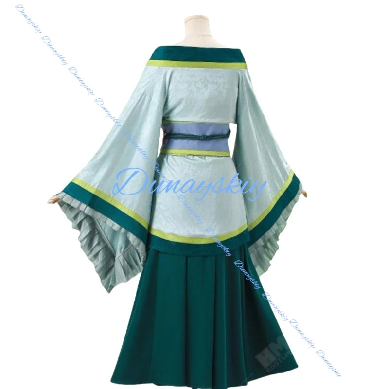 Anime The Apothecary Maomao Cosplay Costume Wig Green Uniform Chinese Traditional Hanfu Dress Headwear Earrings Necklace Chain