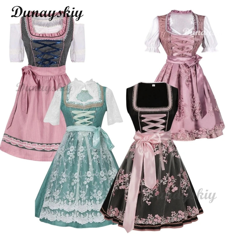 Bavaria Oktoberfest Costume Dirndl Dress Wench Maid Dress German Beer Girl Apron Outfit Maid Cosplay Halloween Party Dresses