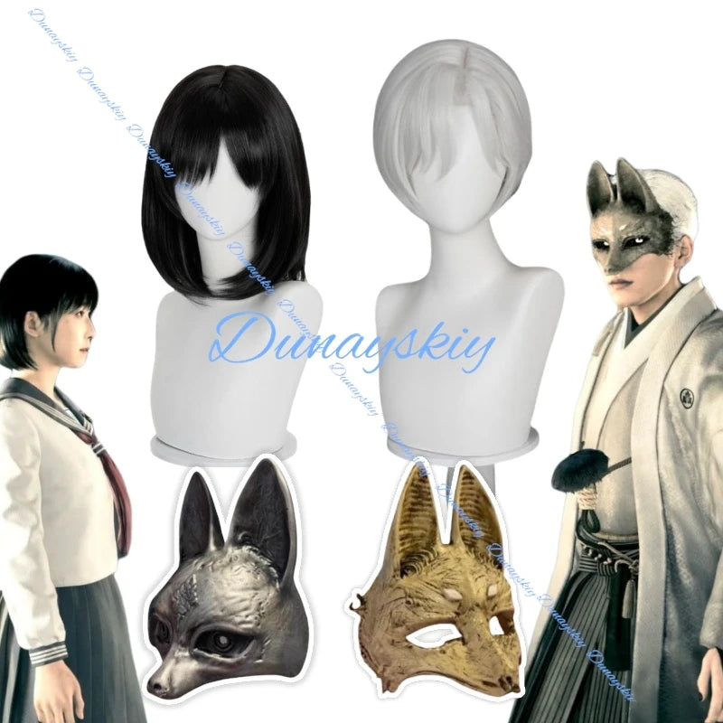 Fox Mask Shimizu Hinako Wig SILENT F Cosplay Heat Resistant Black White Synthetic Hair Halloween Prop