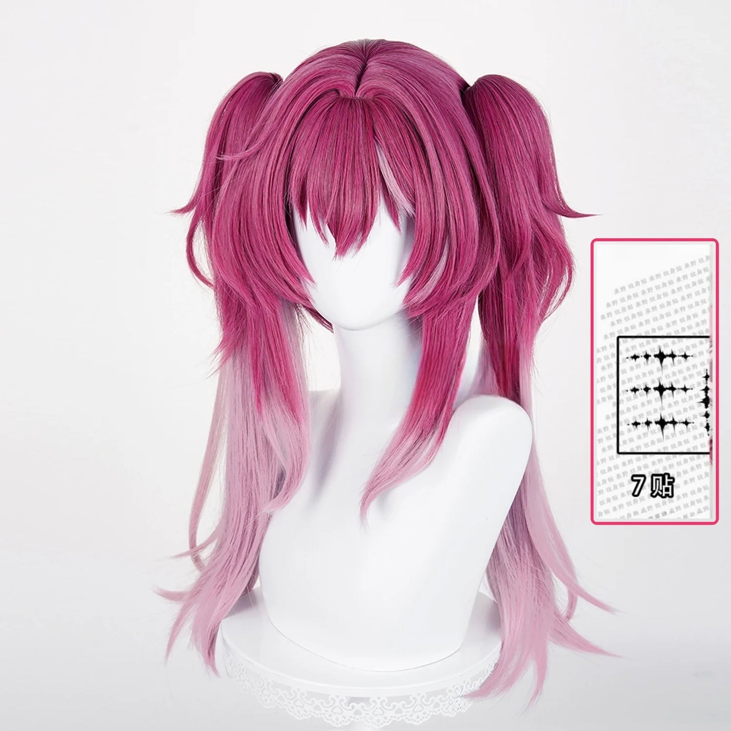 Game Wuthering Waves Lupa Cosplay Wig Mixed Color Headwear Props Women Wigs With Double Ponytails Heat Resistant Synthetic Hair