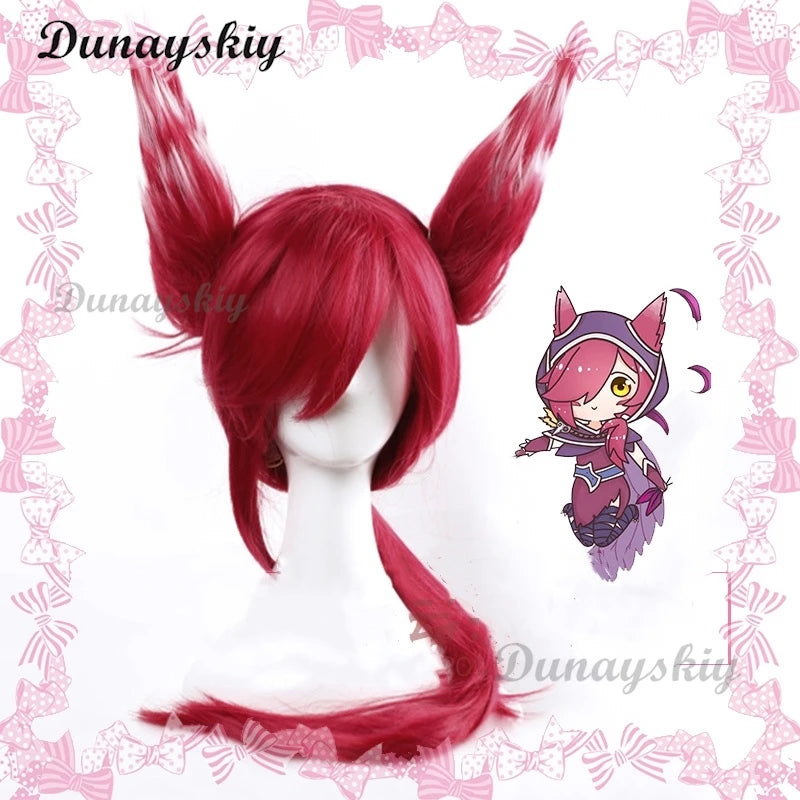 LOL The Rebel Xayah Cosplay Red Wig Woman Hair Game Cos Wig With Removable Chip Ponytails + Wig Cap