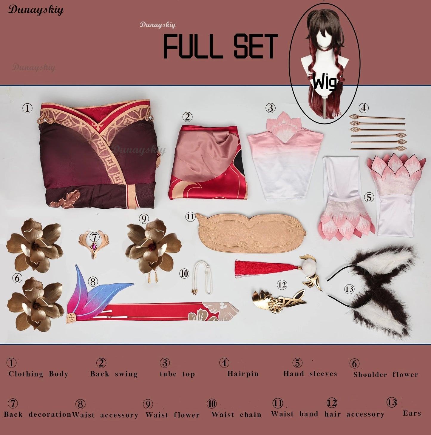 Honkai Star Rail Fugue Cosplay Costume Tingyun Dress Hanfu Fox Ears Hair Pins Foxian Xianzhou Character Women Halloween Carnival