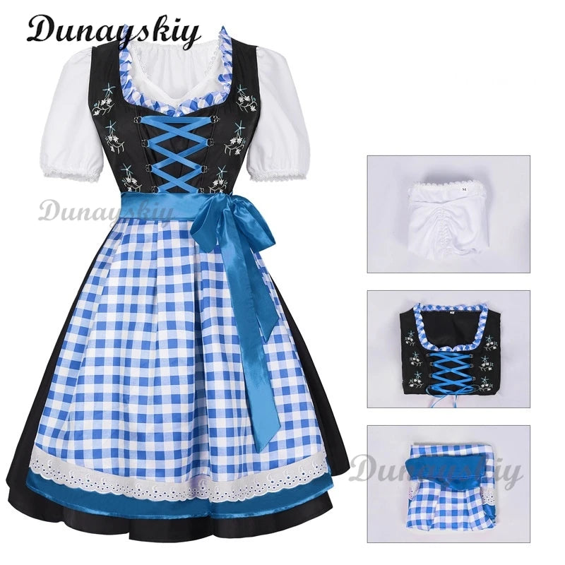Bavaria Oktoberfest Costume Dirndl Dress Wench Maid Dress German Beer Girl Apron Outfit Maid Cosplay Halloween Party Dresses