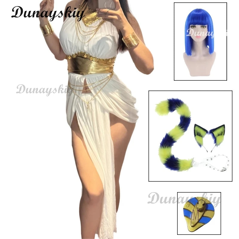 Ankha Cosplay Costumes Egyptian Queen White Sexy Dresses Game Animal Crossing Role Play Uniform Halloween Carnival Dressing