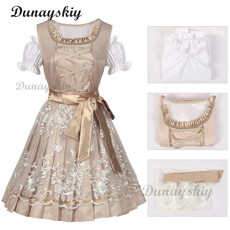 Bavaria Oktoberfest Costume Dirndl Dress Wench Maid Dress German Beer Girl Apron Outfit Maid Cosplay Halloween Party Dresses