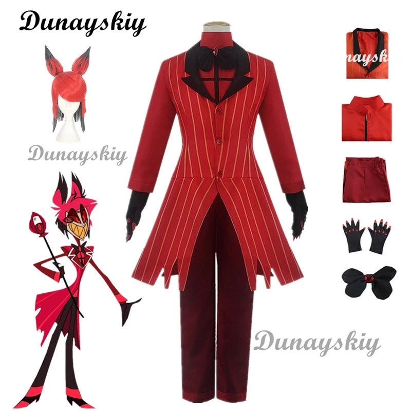 Hazbin Cosplay Hotel Uniform ALASTOR Cosplay Costume Adult Men Halloween Uniform Jacket Pants Costumes Red Suit Anime Cosplay