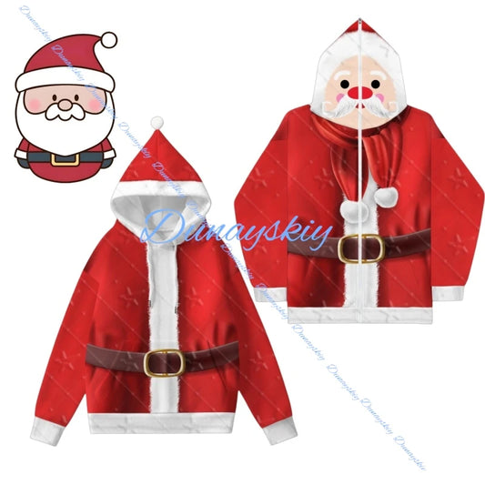 Santa Claus Cosplay Costume Red Coat Pants Hat Full Set Role Play Outfit  Boys Girls Christmas Party Winter Season